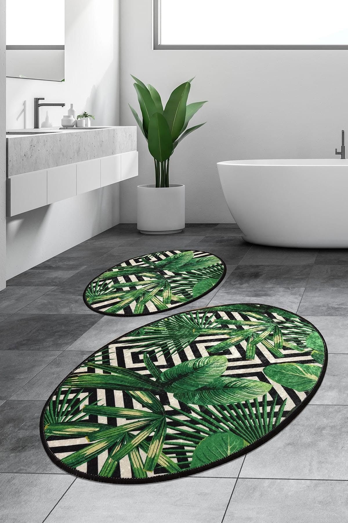 Tropic Digital Set of 2 Bathroom Rug Washable, Non-Slip Base - Swordslife