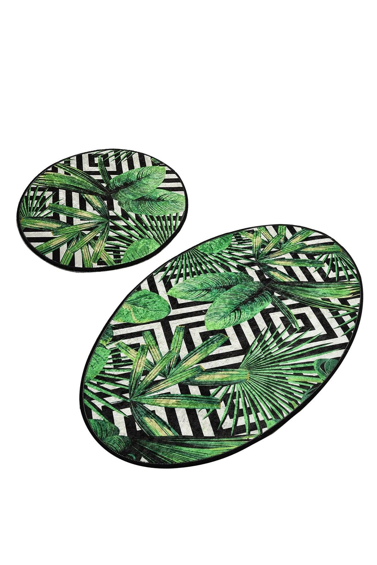 Tropic Digital Set of 2 Bathroom Rug Washable, Non-Slip Base - Swordslife