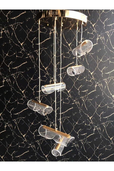 Tuana Chandelier Alex 6 Pcs Gold Color Chandelier - Swordslife