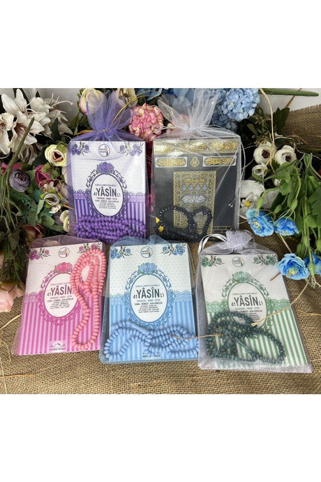 Tulle Keseli Yasin Juz Book of 5 Mixed Colors with Rosary and Voice Listening Feature Birth Mevlüt Gifts - Swordslife