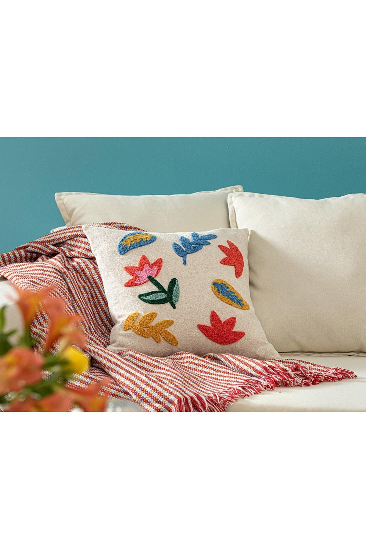 Tulipe Punch Embroidered Cushion Cover 45x45 Cm Natural - Swordslife