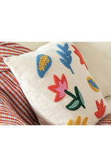 Tulipe Punch Embroidered Cushion Cover 45x45 Cm Natural - Swordslife