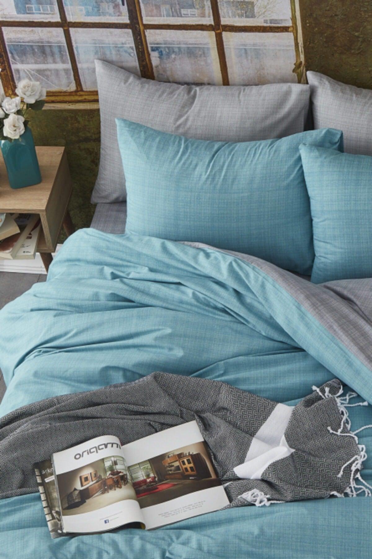 Turquoise Gray Double Sided Double Duvet Cover Set - Swordslife