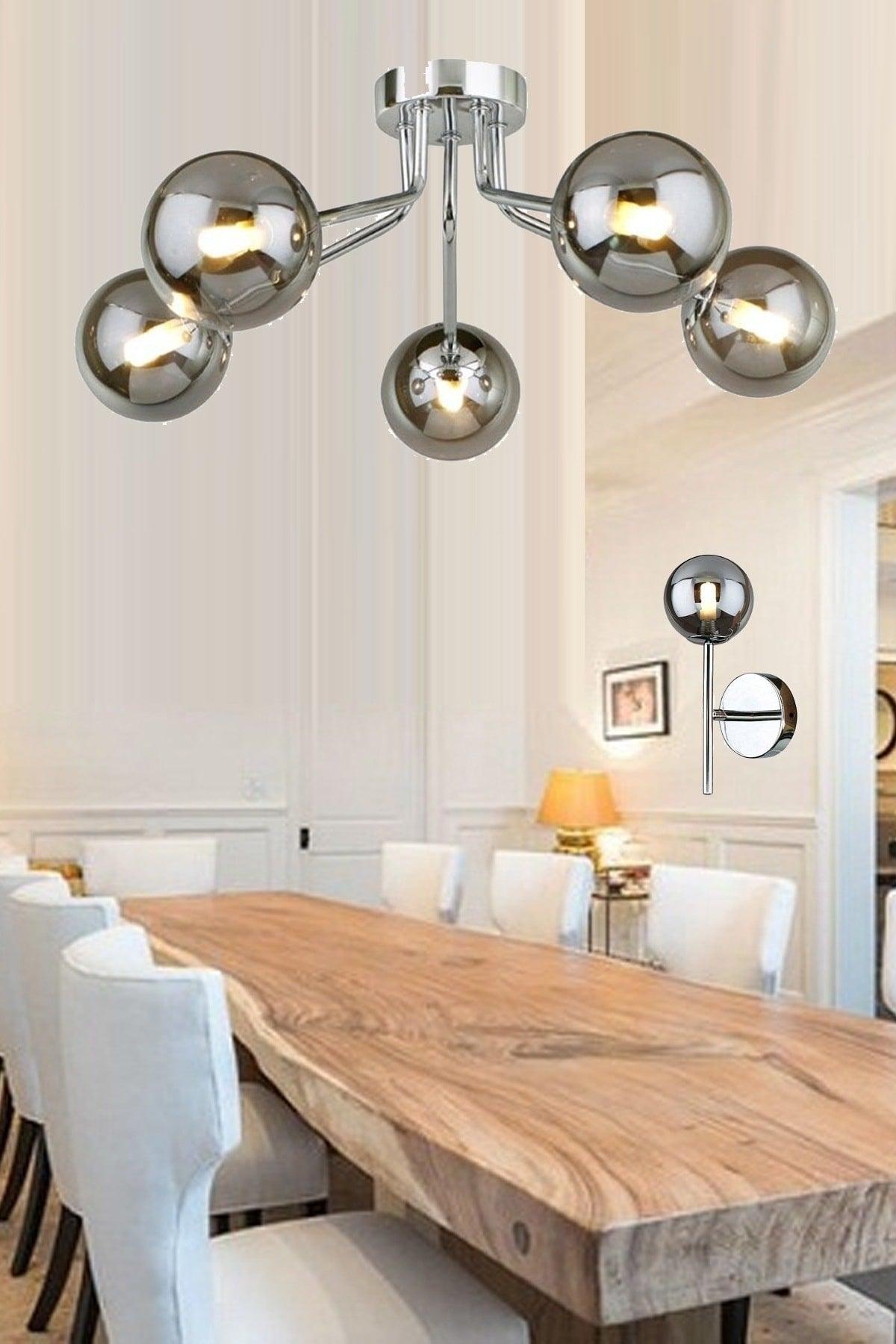 Tuscany Luxury Design Chrome Smoked Glass Five Chandelier - Swordslife