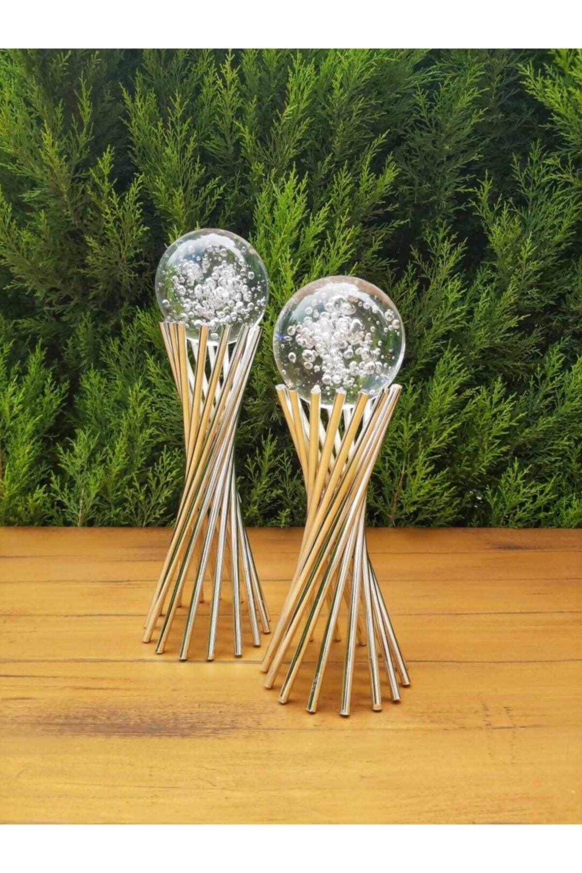 Twisted Metal Bubble Glass Ball 2 Pcs Silver - Swordslife