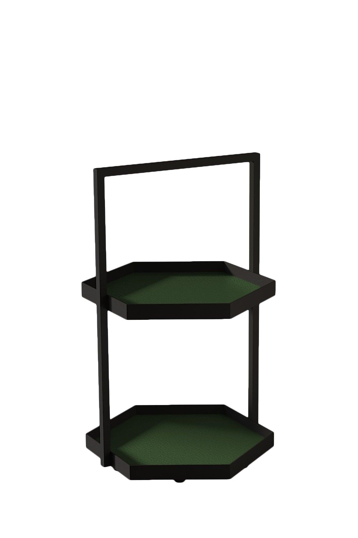 Two Tiers Hexagonal Green Leather Makeup Jewelry Kitchen Bathroom Organizer Organizer 40 cm - Swordslife