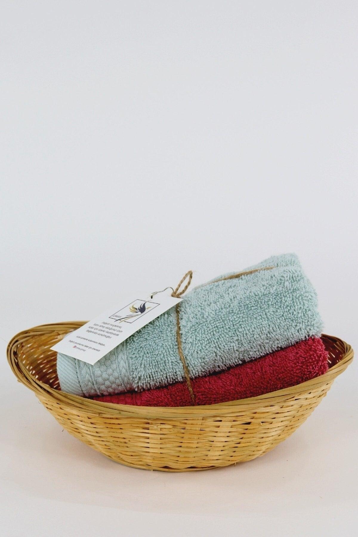 Umay Double 30*50 Cm Towel Set - Green & Koral - Swordslife