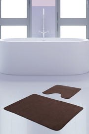 Unicolor Plain Brown 2 Piece Bath Mat Rug Set Non-Slip Toilet Seat Base Set - Swordslife