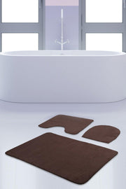 Unicolor Plain Brown 3 Piece Bath Mat Rug