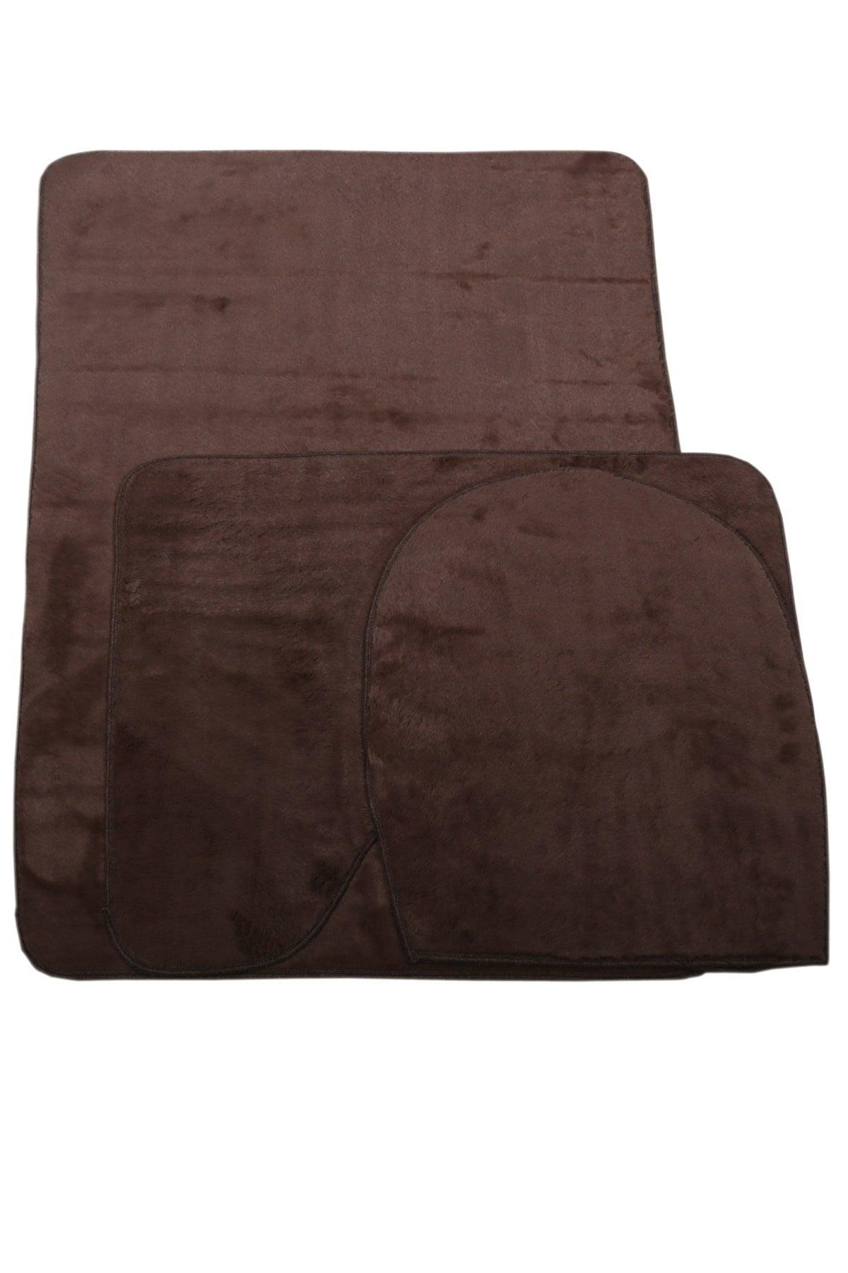 Unicolor Plain Brown 3 Piece Bath Mat Rug