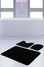 Unicolor Plain Black 3 Piece Bath Mat Rug Set Non-Slip Closet Set - Swordslife