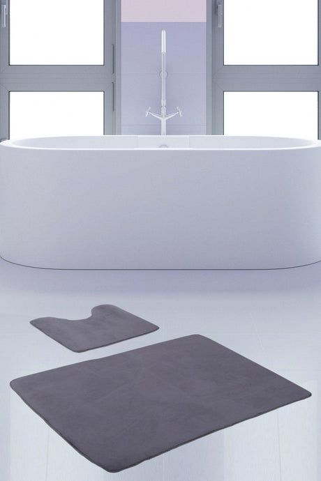 Unicolor Plain Gray 2 Piece Bath Mat Rug