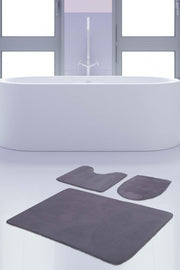 Unicolor Plain Gray 3 Piece Bath Mat Rug Set Non-Slip Closet Set - Swordslife
