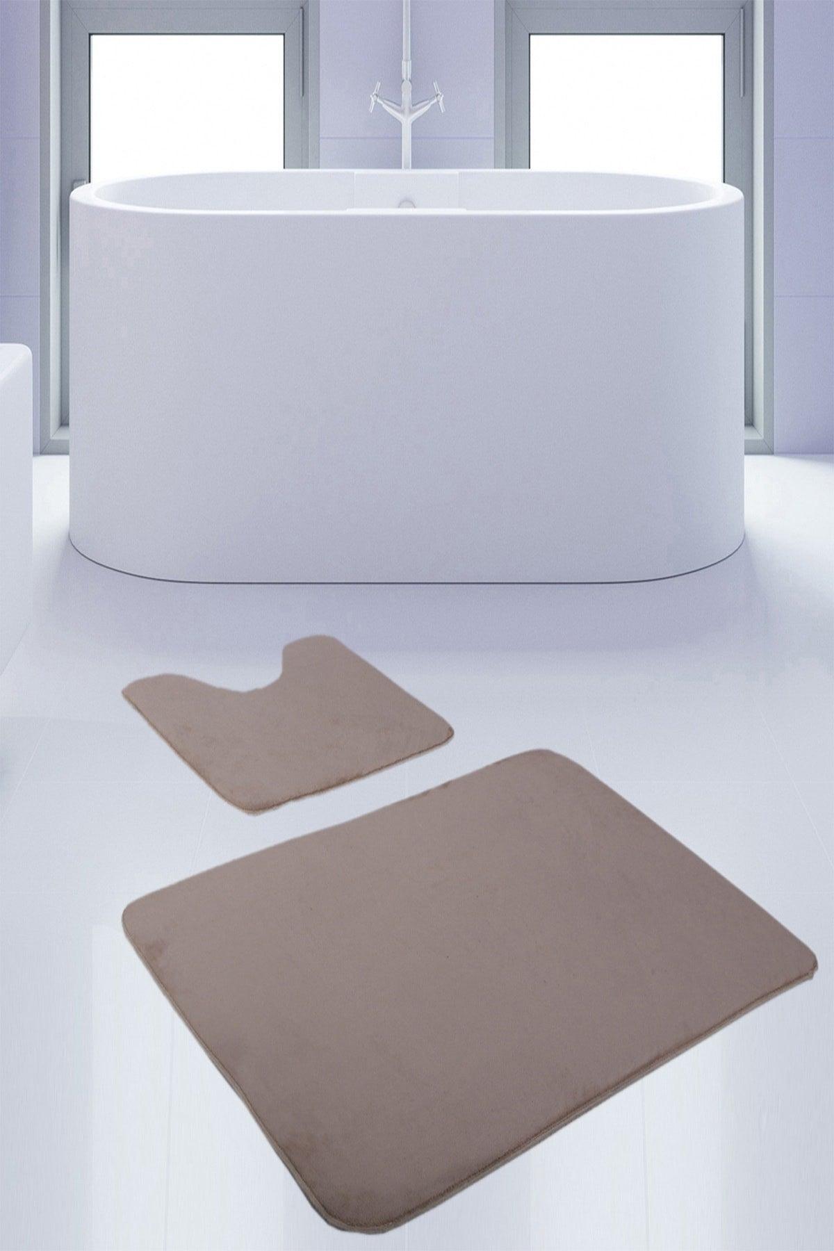 Unicolor Plain Mink 2 Piece Bath Mat Rug Set Non-Slip Toilet Seat Base Set - Swordslife