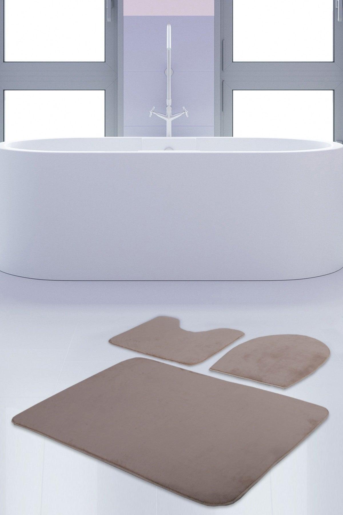 Unicolor Plain Mink 3 Piece Bath Mat Rug Set Non-Slip Closet Set - Swordslife