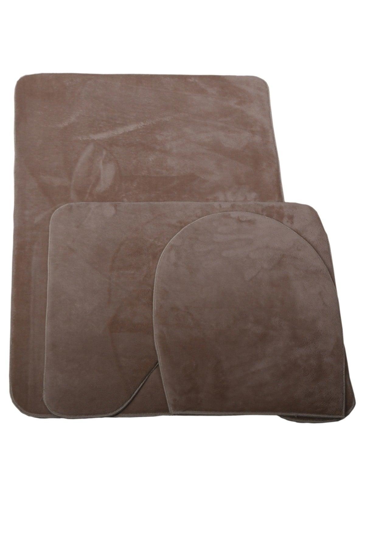 Unicolor Plain Mink 3 Piece Bath Mat Rug Set Non-Slip Closet Set - Swordslife