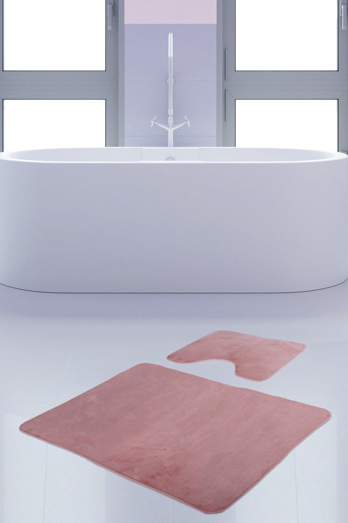 Unicolor Plain Pink 2 Piece Bath Mat Rug Set Non-Slip Floor Closet Set - Swordslife