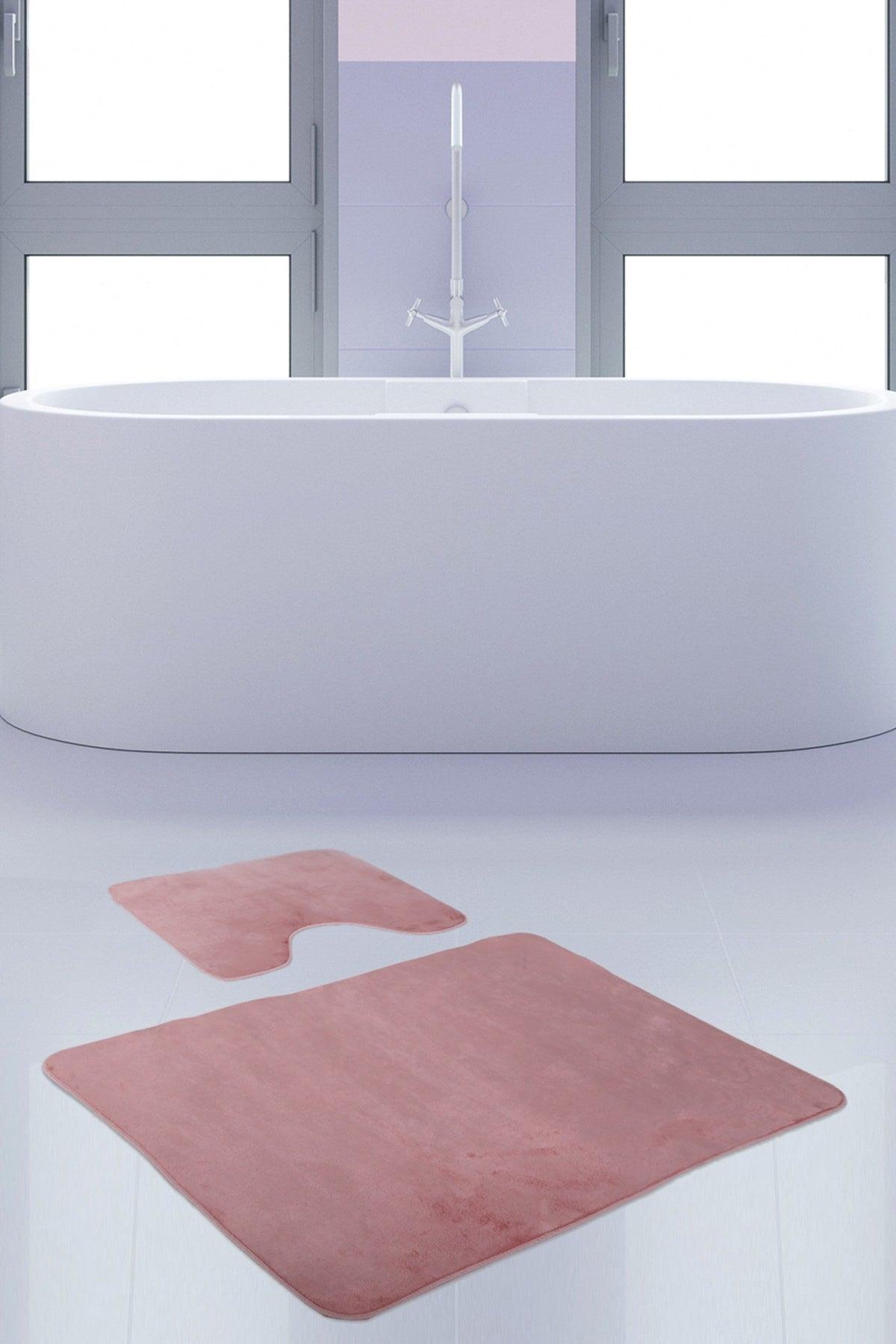Unicolor Plain Pink 2 Piece Bath Mat Rug Set Non-Slip Floor Closet Set - Swordslife