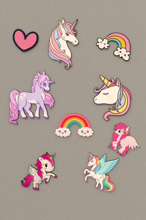 Unicorn Figured 9 Pieces Wooden Wall - Wardrobe - Door Decoration Kids Room Wall Sticker - Swordslife