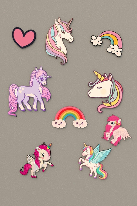 Unicorn Figured 9 Pieces Wooden Wall - Wardrobe - Door Decoration Kids Room Wall Sticker - Swordslife