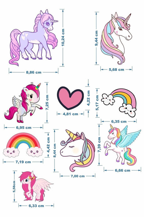 Unicorn Figured 9 Pieces Wooden Wall - Wardrobe - Door Decoration Kids Room Wall Sticker - Swordslife