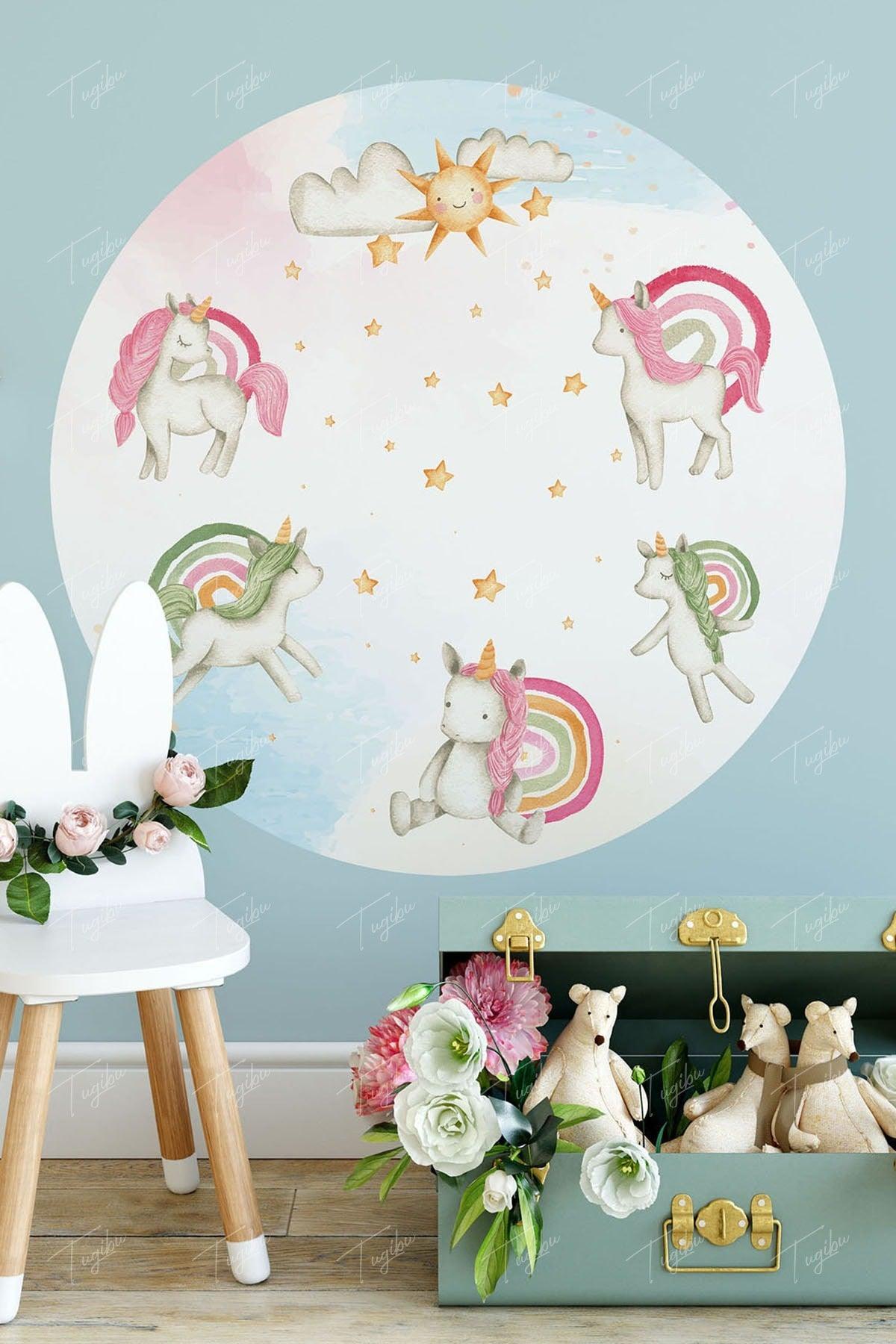 Unicorn Rainbow Round Circle Wall Sticker - Swordslife