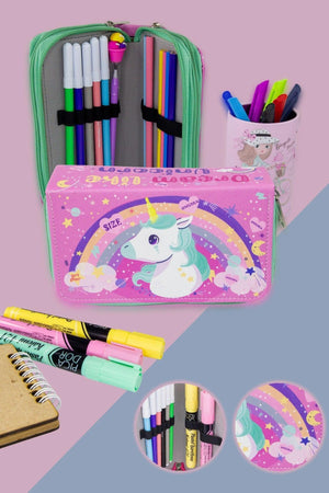 Unicorn Three Compartment Pencil Case
