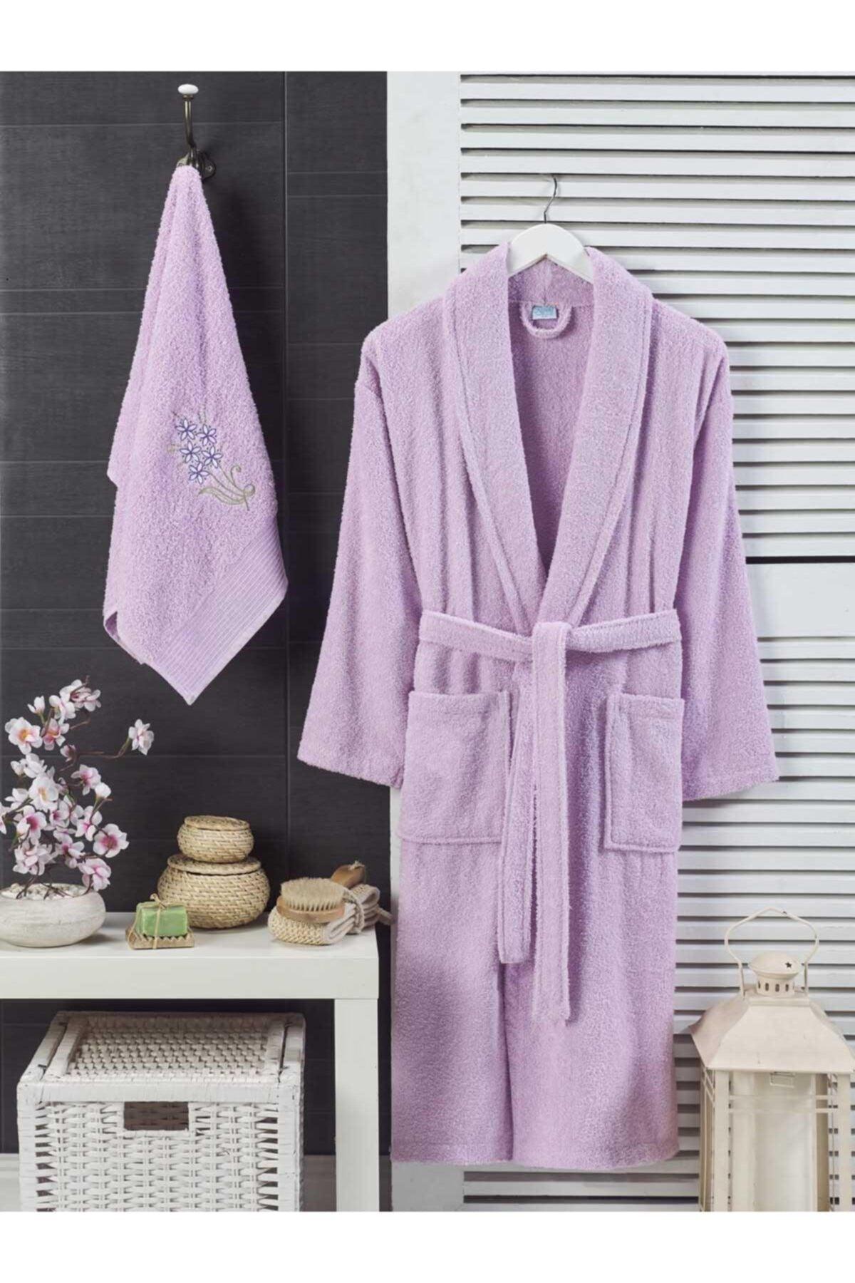 Unisex Purple Towel Bathrobe Set of 2
