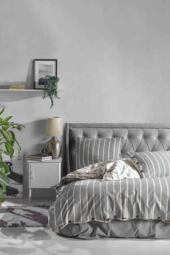 Double-Washed Cotton Chambray Striped Duvet Cover Set in Anthracite