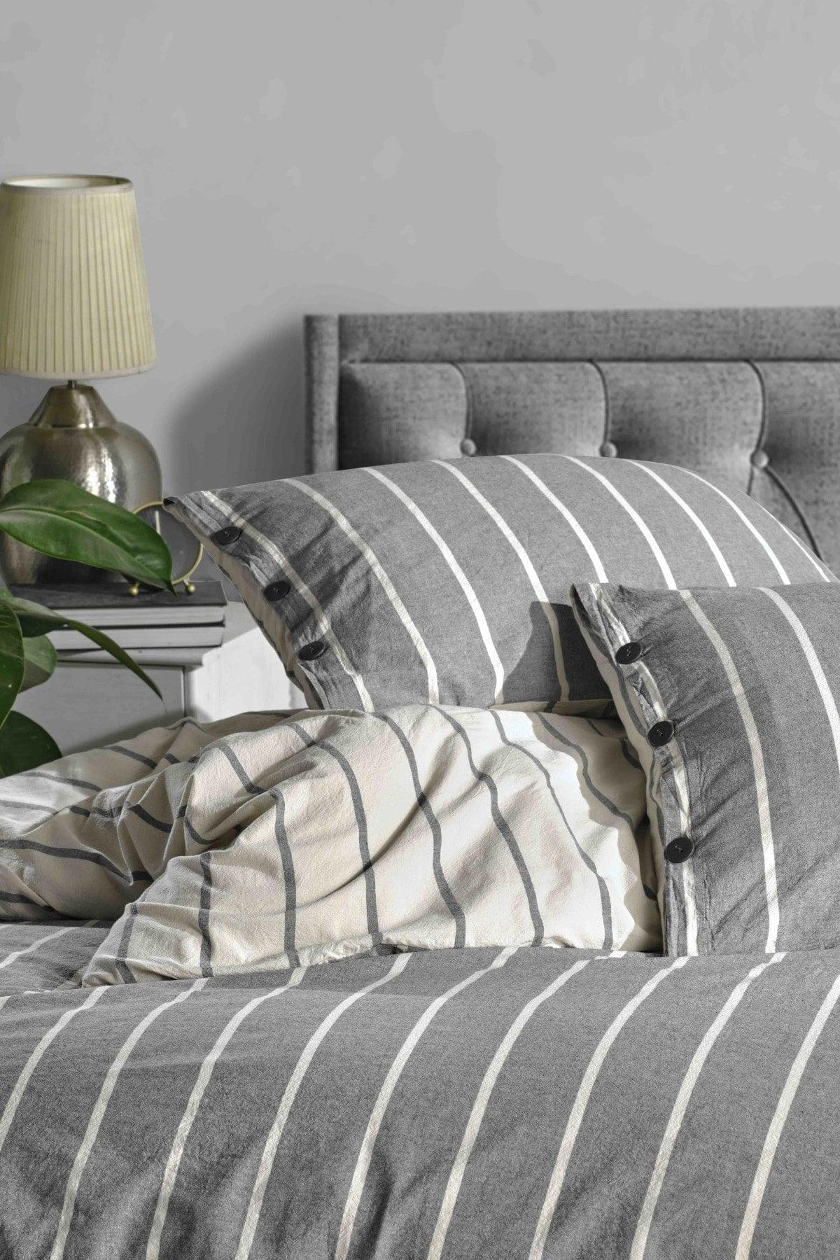 Urban 100% Cotton Double Washed Yarn Dyed Striped Duvet Cover Set Anthracite - Swordslife