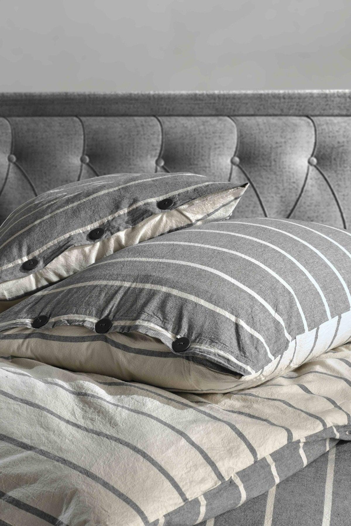 Urban 100% Cotton Double Washed Yarn Dyed Striped Duvet Cover Set Anthracite - Swordslife