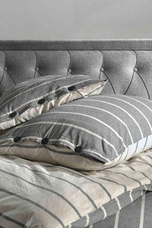 Urban 100% Cotton Double Washed Yarn Dyed Striped Duvet Cover Set Anthracite - Swordslife