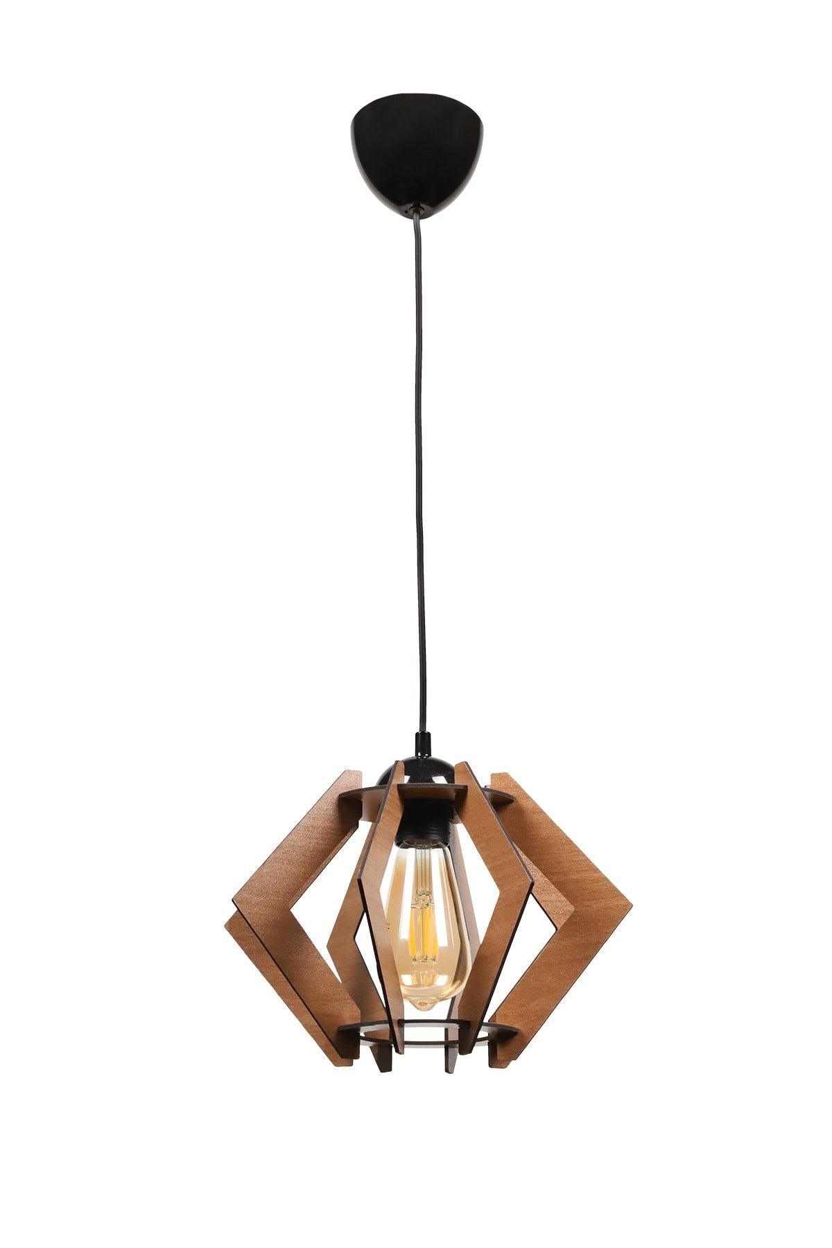 Urla Single Walnut Wooden Chandelier No:1 - Swordslife