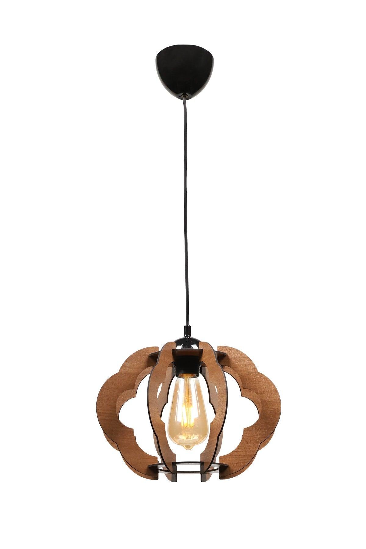 Urla Single Walnut Wooden Chandelier No:5 - Swordslife