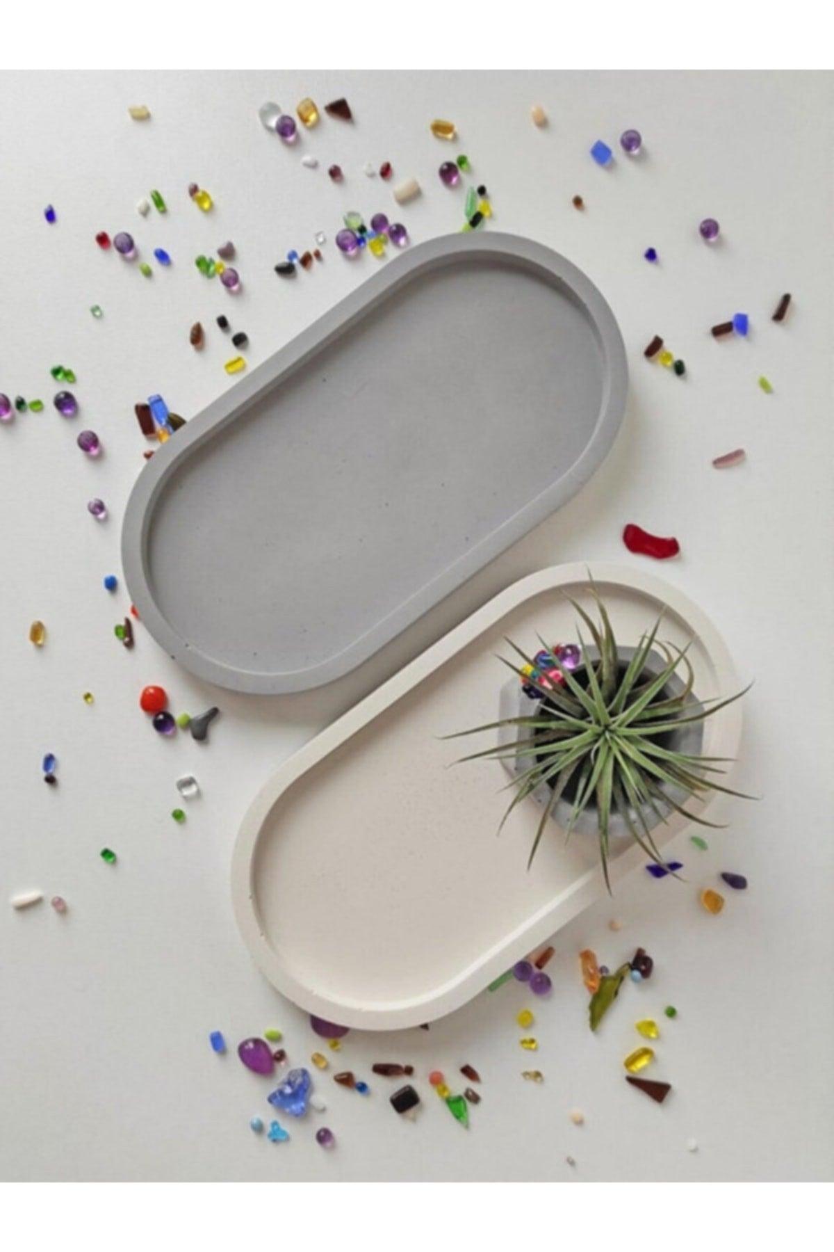 Uwey weiß und grau 2ad Dekorative Oval Concrete Biblo Plate Schmuck Plate Candle Plate Organizer Kerzenhalter - Swordslife