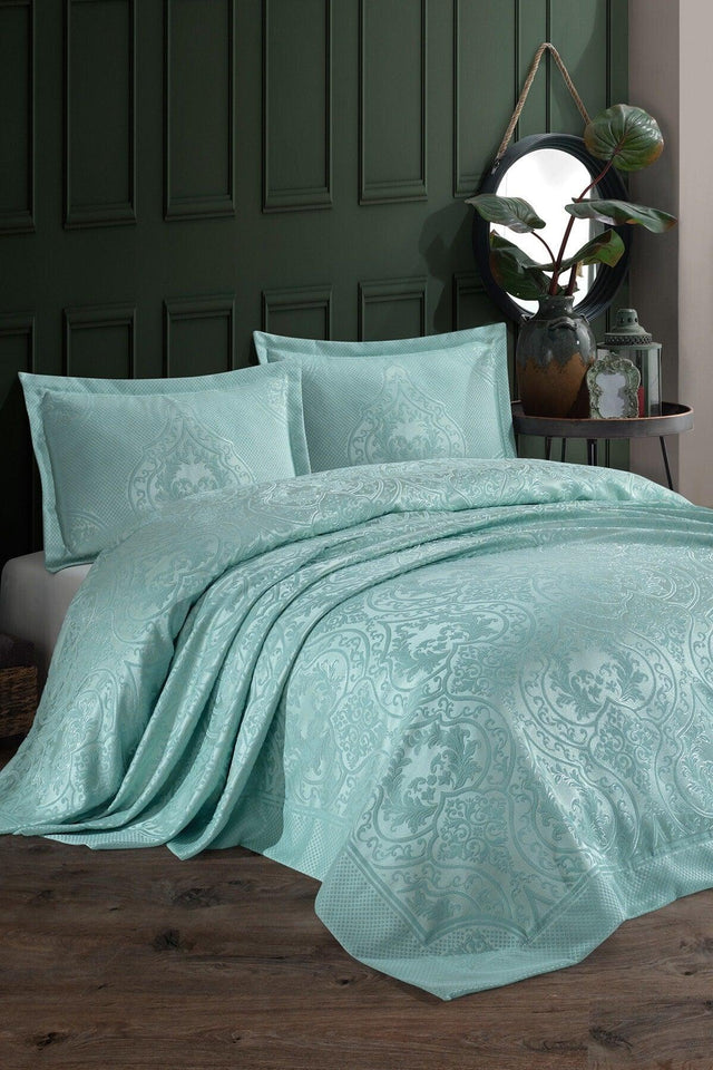 Valeron Panel Chenille Double Bedspread (Mint Green) - Swordslife