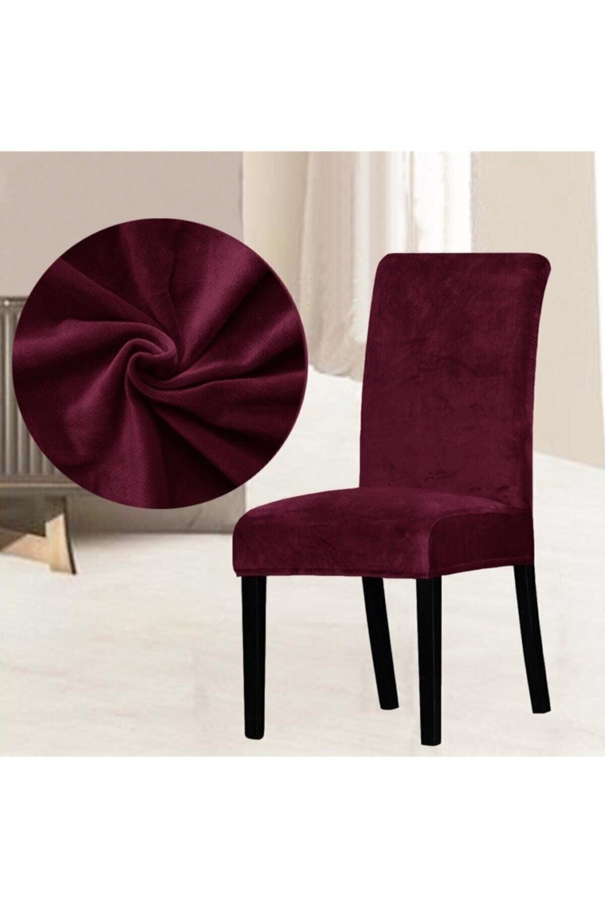 Velvet Chair Cover Cover -burgundy 6 Pcs