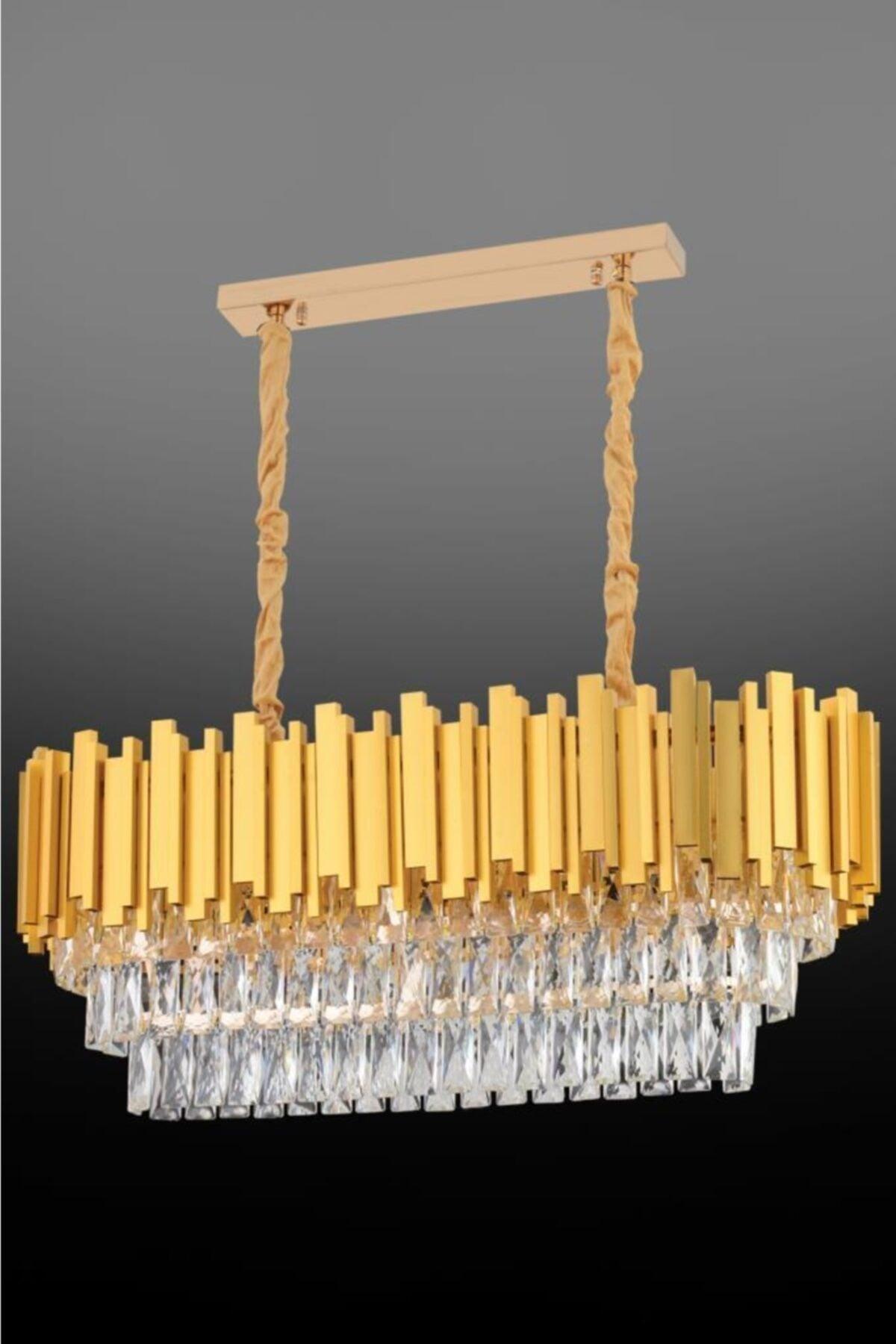 Vera Gold Dining Table Square Crystal Stone Chandelier - Swordslife