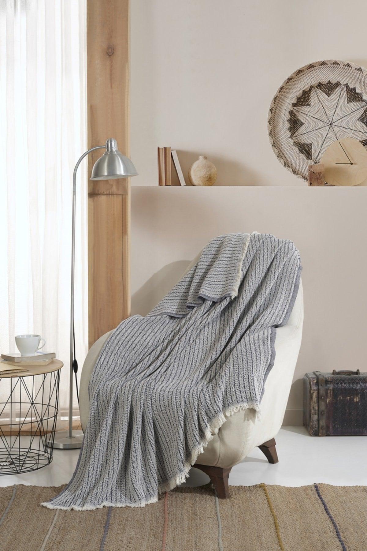 Vera Indigo Single Sofa Armchair Cover Shawl 150 X 200 Cm Tv Blanket Throw Cotton - Swordslife