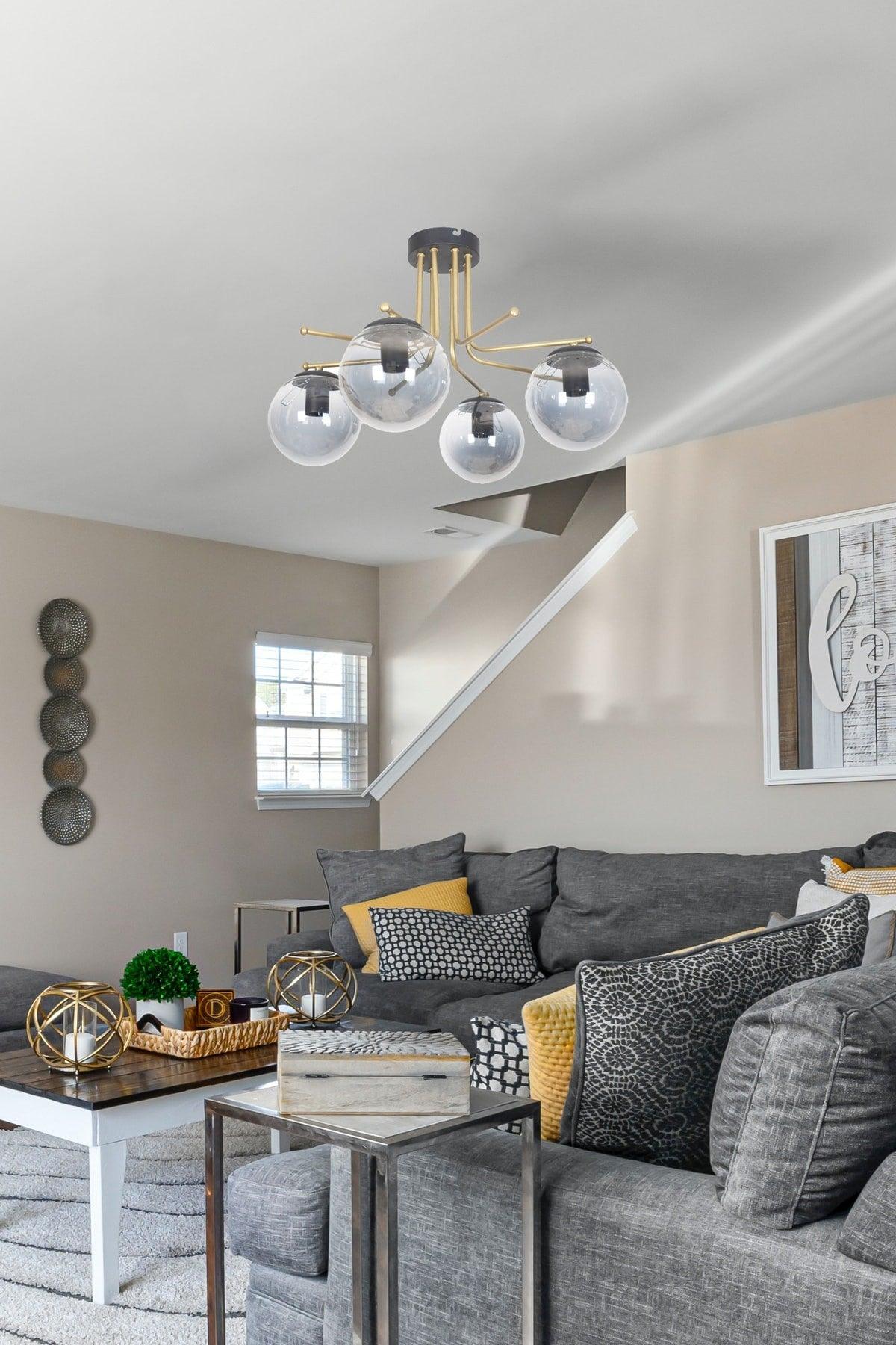 Vesuvius Special Design Plafonyer Ceiling Tumbled Gold Color Smoked Glass 4 Piece Chandelier - Swordslife