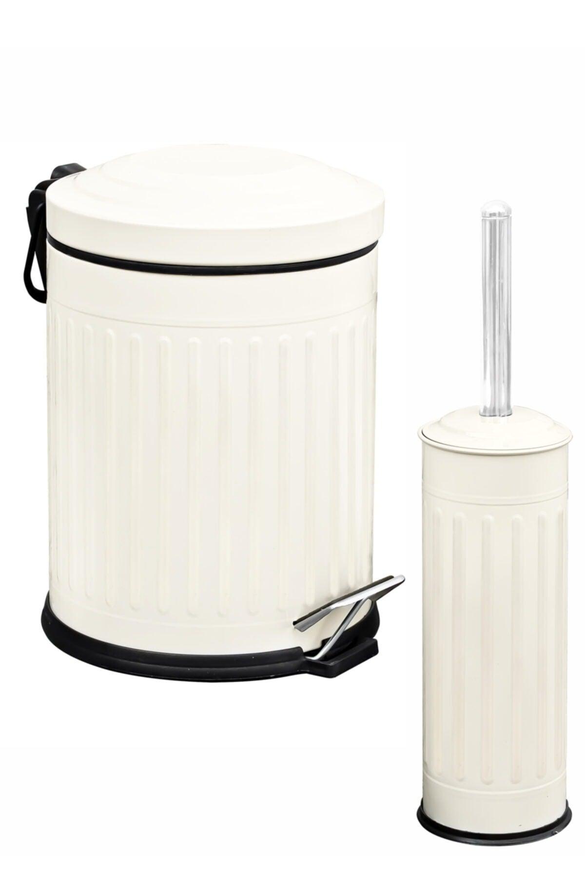 Vintage 2 Liter Trash Can Bathroom Set Cream - Swordslife
