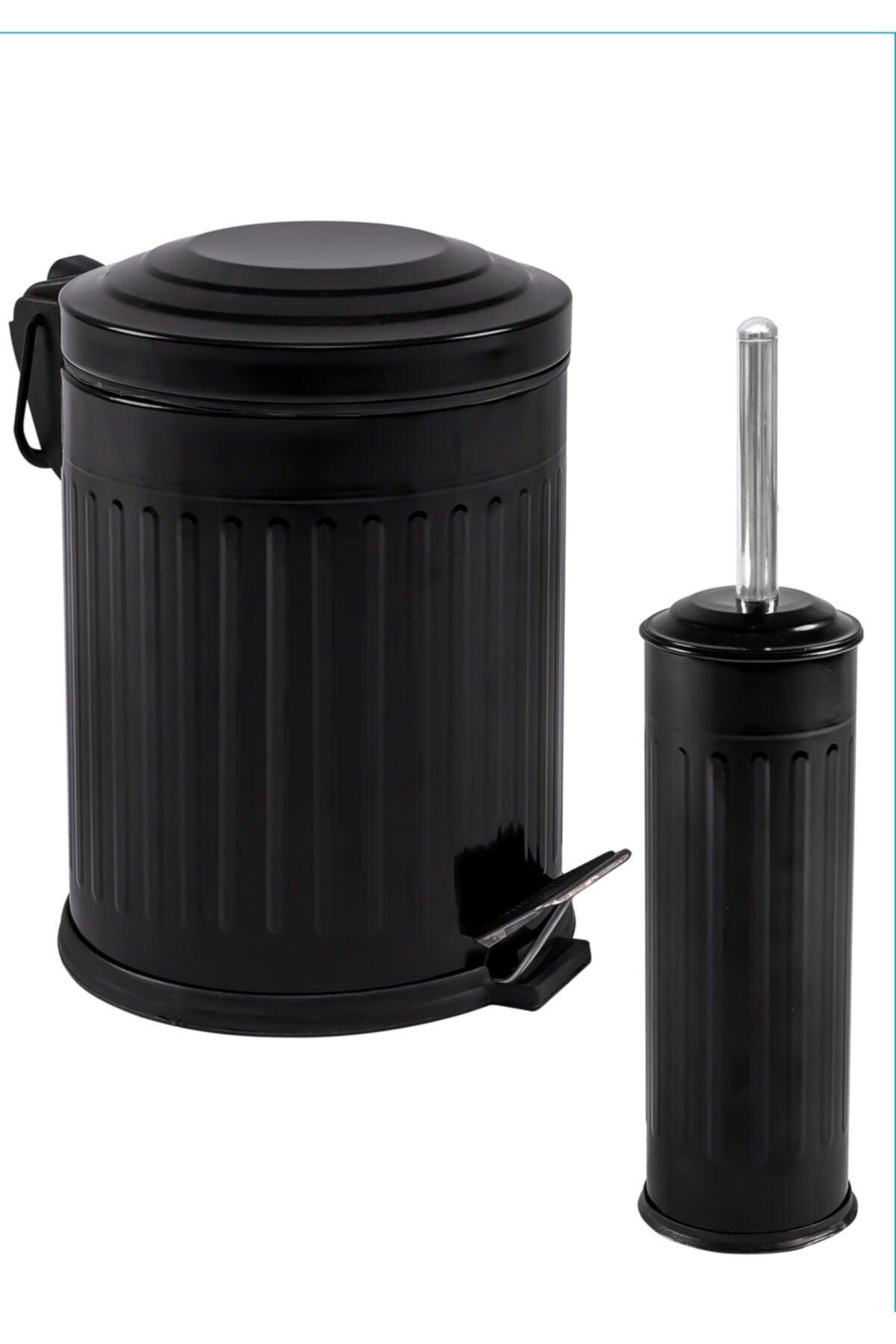 Vintage 2 Liter Trash Can Bathroom Set Striped Black - Swordslife