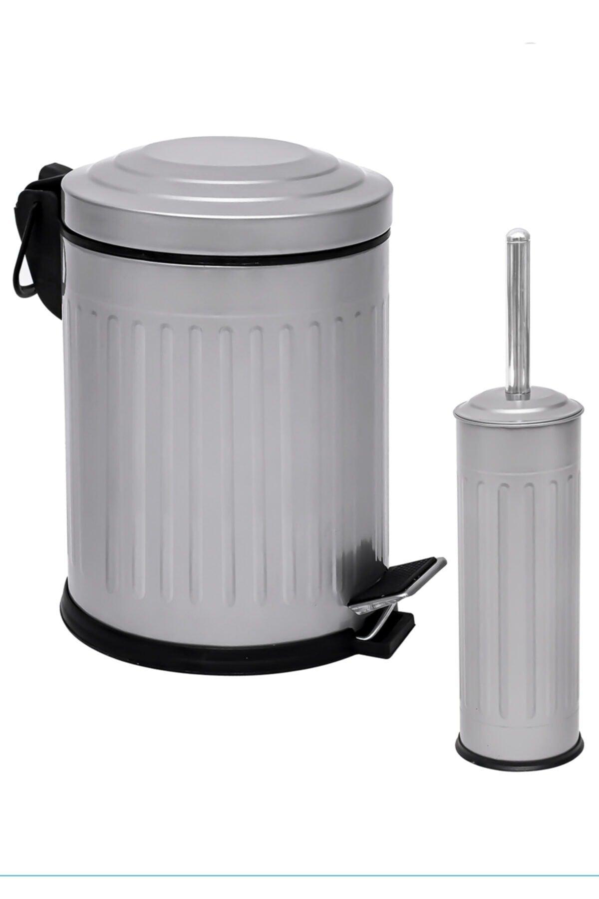 Vintage 2 Liter Dustbin Bathroom Set Striped Gray - Swordslife