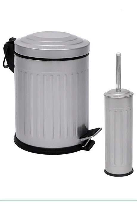 Vintage 2 Liter Dustbin Bathroom Set Striped Gray - Swordslife