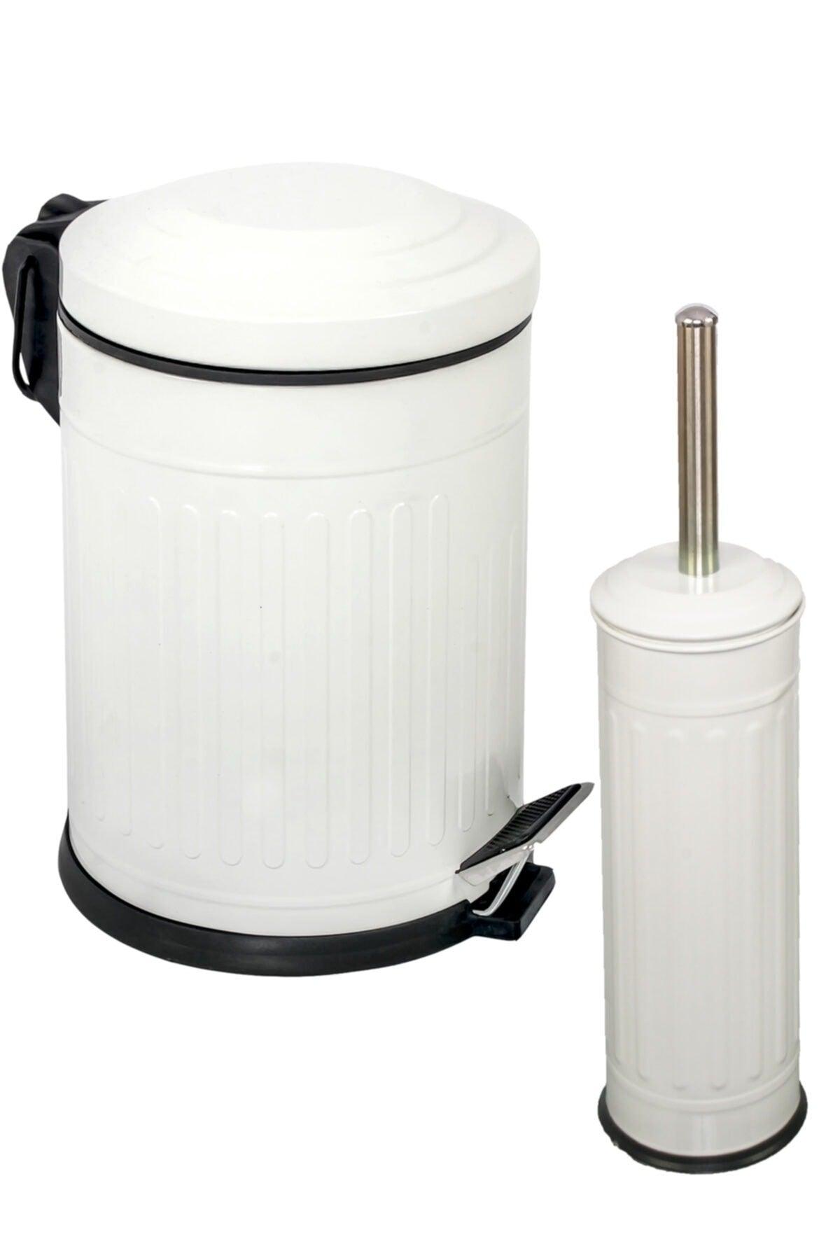 Vintage 2 Liter Trash Can Bathroom Set Striped White - Swordslife