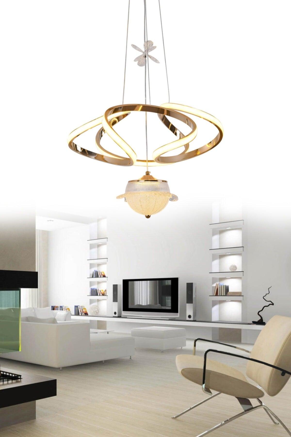 Viola Crystal Stone Detailed 3 Colors Yellow Led Pendant Lamp Chandelier - Swordslife