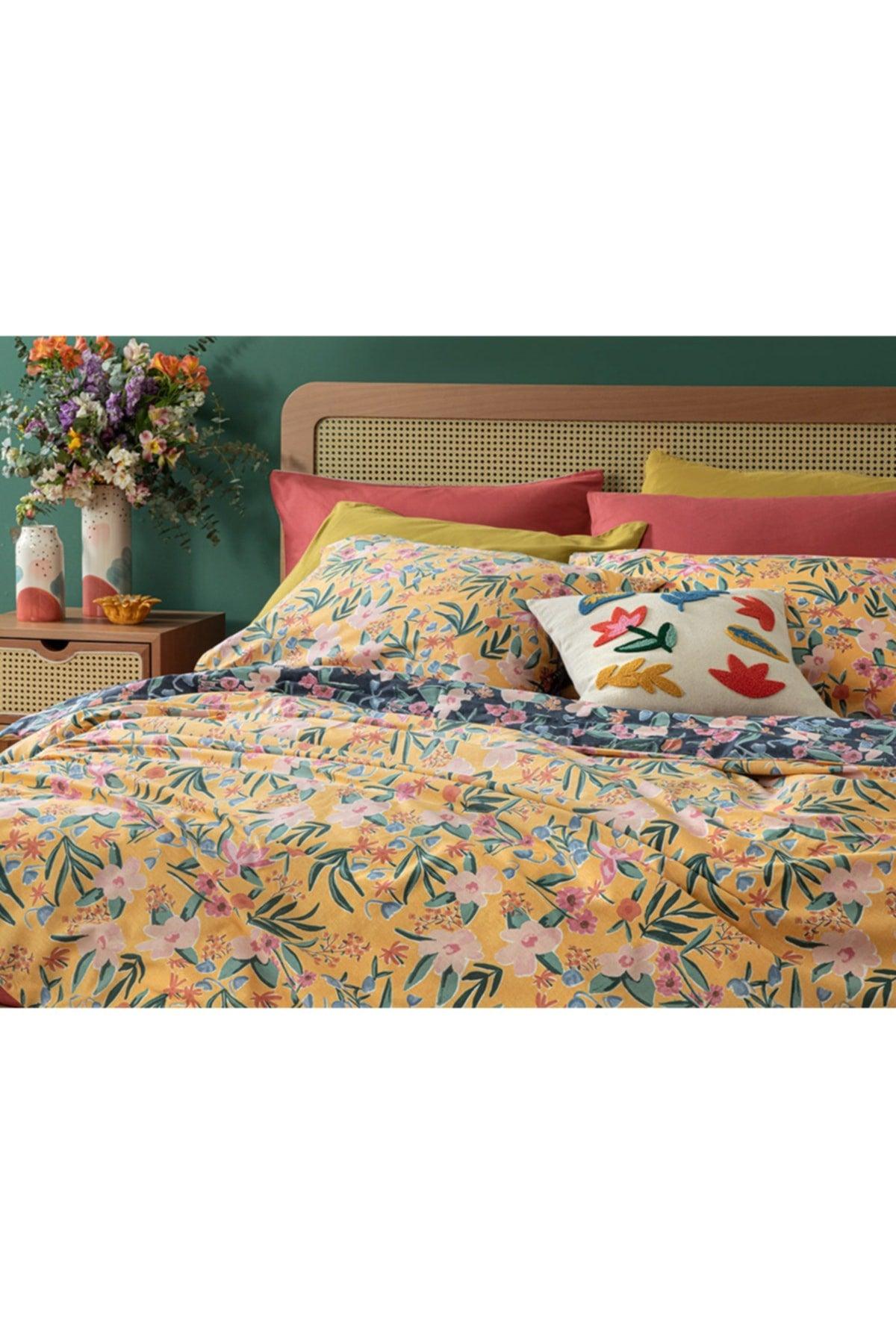 Vivacity Bloom Cotton Double Duvet Cover Set 200x220 Cm Yellow - Swordslife