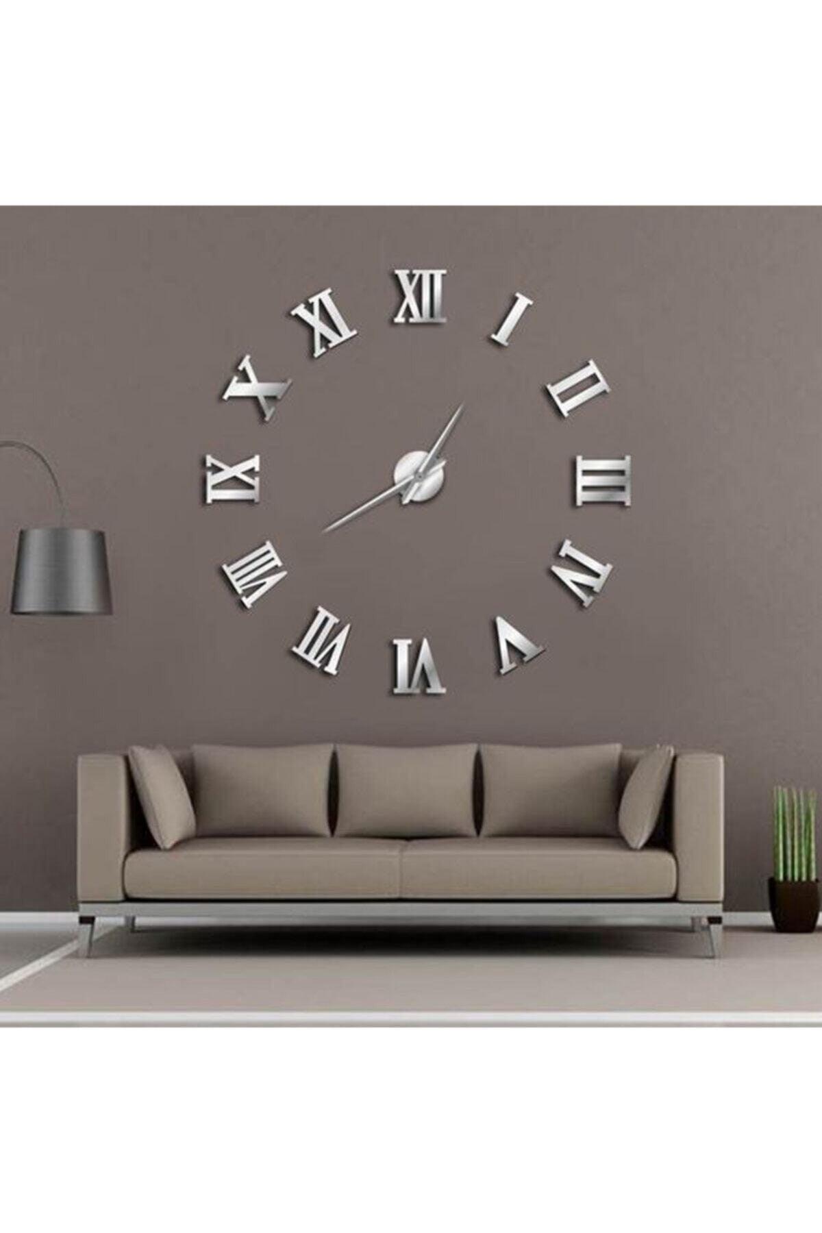 Wall Clock Large Size 3d Roman Numeral Wall Clock In Silver - Swordslife