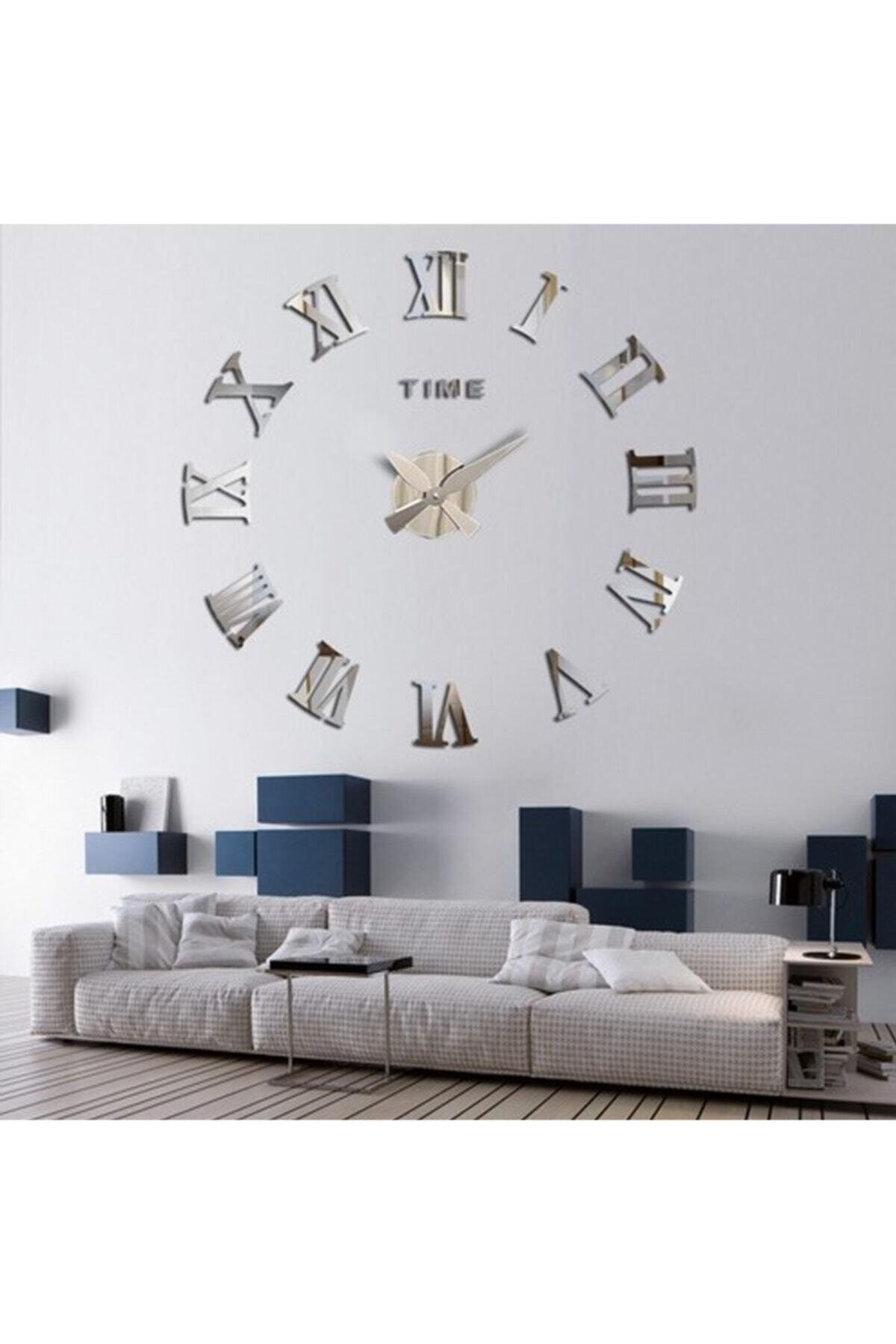 Wall Clock Large Size 3d Roman Numeral Wall Clock In Silver - Swordslife