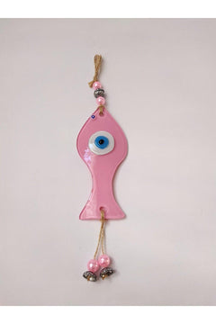 Handmade glass fish wall ornament with nazar bead, 14 cm x 6 cm